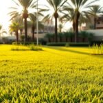 عامل تنسيق حدائق يقوم بترتيب نباتات في فناء منزل بحي النرجس بالرياض